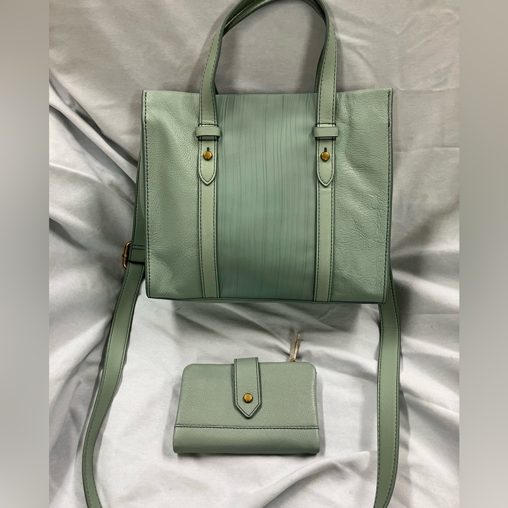 FOSSIL Kingston Satchel and matching wallet in Sage 🆕